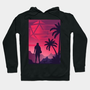 Synthwave Futuristic Polyhedral D20 Dice Sun Hoodie